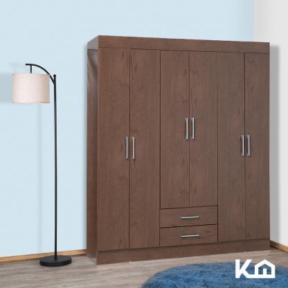 Kingshouse | Ropero De 6 Puertas con 2 Cajones – Color Café – Barra para Colgar – Estructura MDP – Mueble Organizador De Ropa – Armario para Casa, Recámara y Hogar