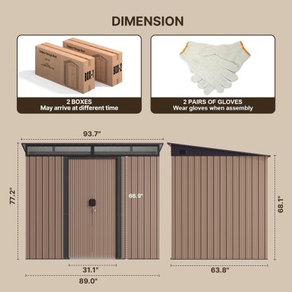 Gizoon - Cobertizo de almacenamiento para exteriores de metal de 6 x 4 pies, cobertizo de jardín con puertas correderas con cerradura, versátil cobertizo para bicicletas con ventanas de panel