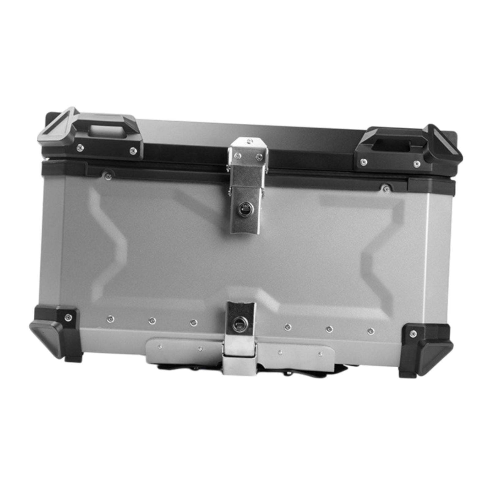 Baúl de motocicleta genérico, caja trasera, organizador de aluminio a prueba de golpes, caja para casco, baúl de almacenamiento de equipaje para 45L Plata