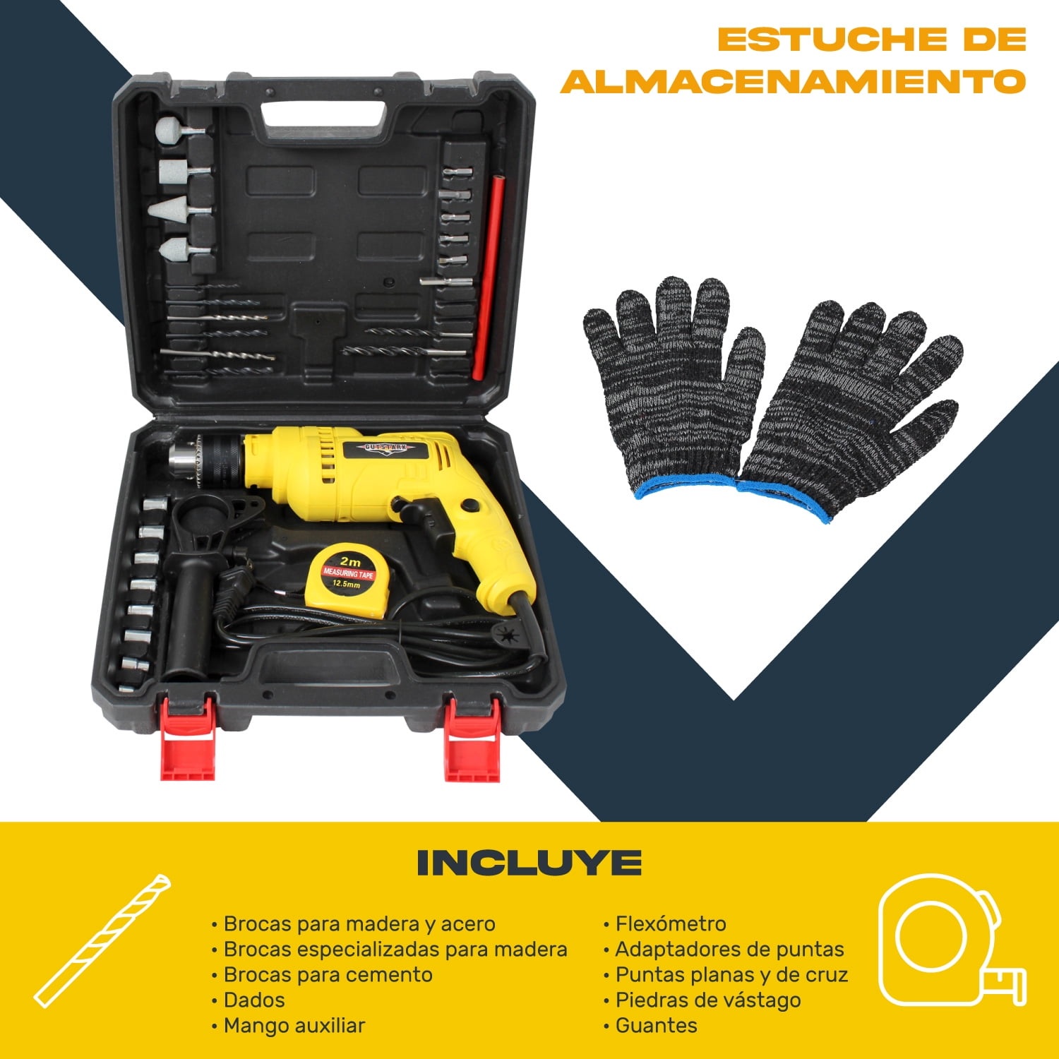 Taladro Rotomartillo Gutstark Home 1/2 710W 3000rpm Kit Herramientas 32pz