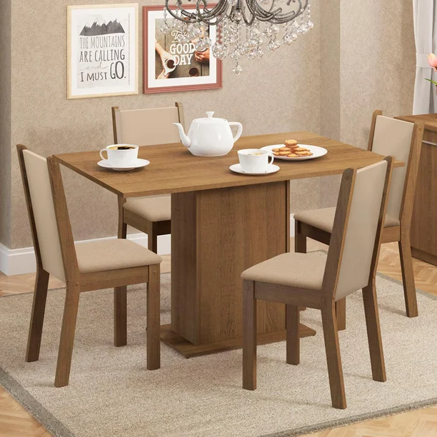 Juego de Comedor Madesa Talita Mesa com Tablero de Madera y 4 Sillas Marrón/Crema/Beige