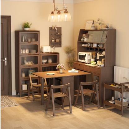 Gabinete de cocina con mesa de comedor de doble hoja abatible y 4 sillas plegables