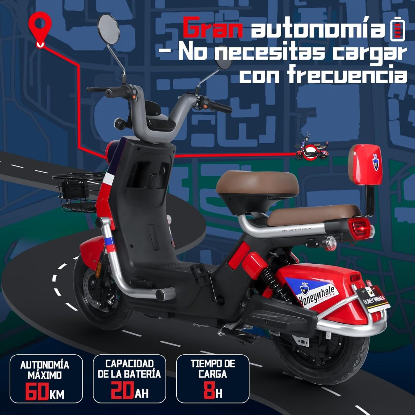 HONEYWHALE KC PRO Bicicleta Electrica para Adultos, Moto Electrica con Alarma, Potencia Motor Hasta 800W, Velocidad Máxima 45KM/H, Autonomía 60KM, Compatible con Desbloqueo NFC