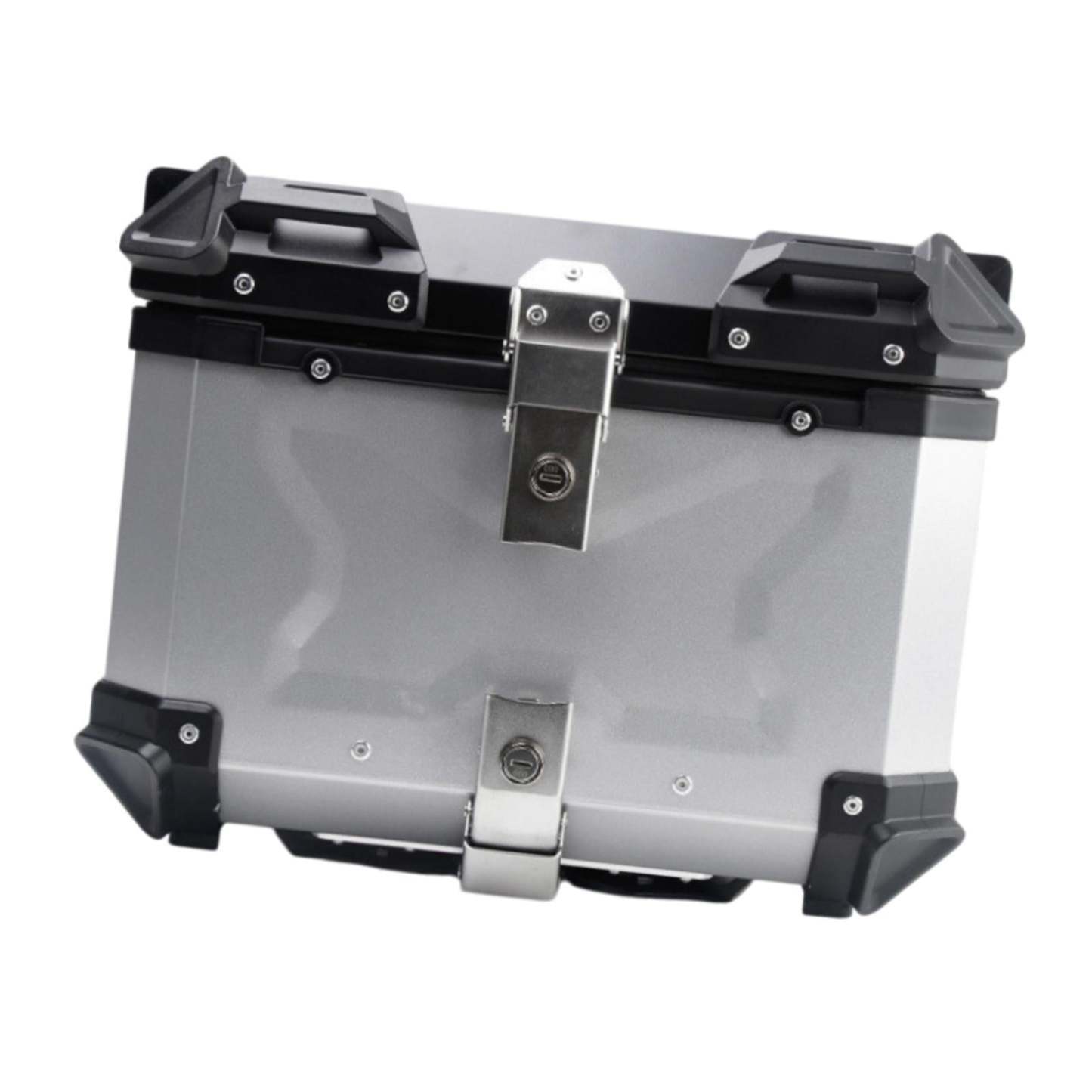 Baúl de motocicleta genérico, caja trasera, organizador de aluminio a prueba de golpes, caja para casco, baúl de almacenamiento de equipaje para 45L Plata
