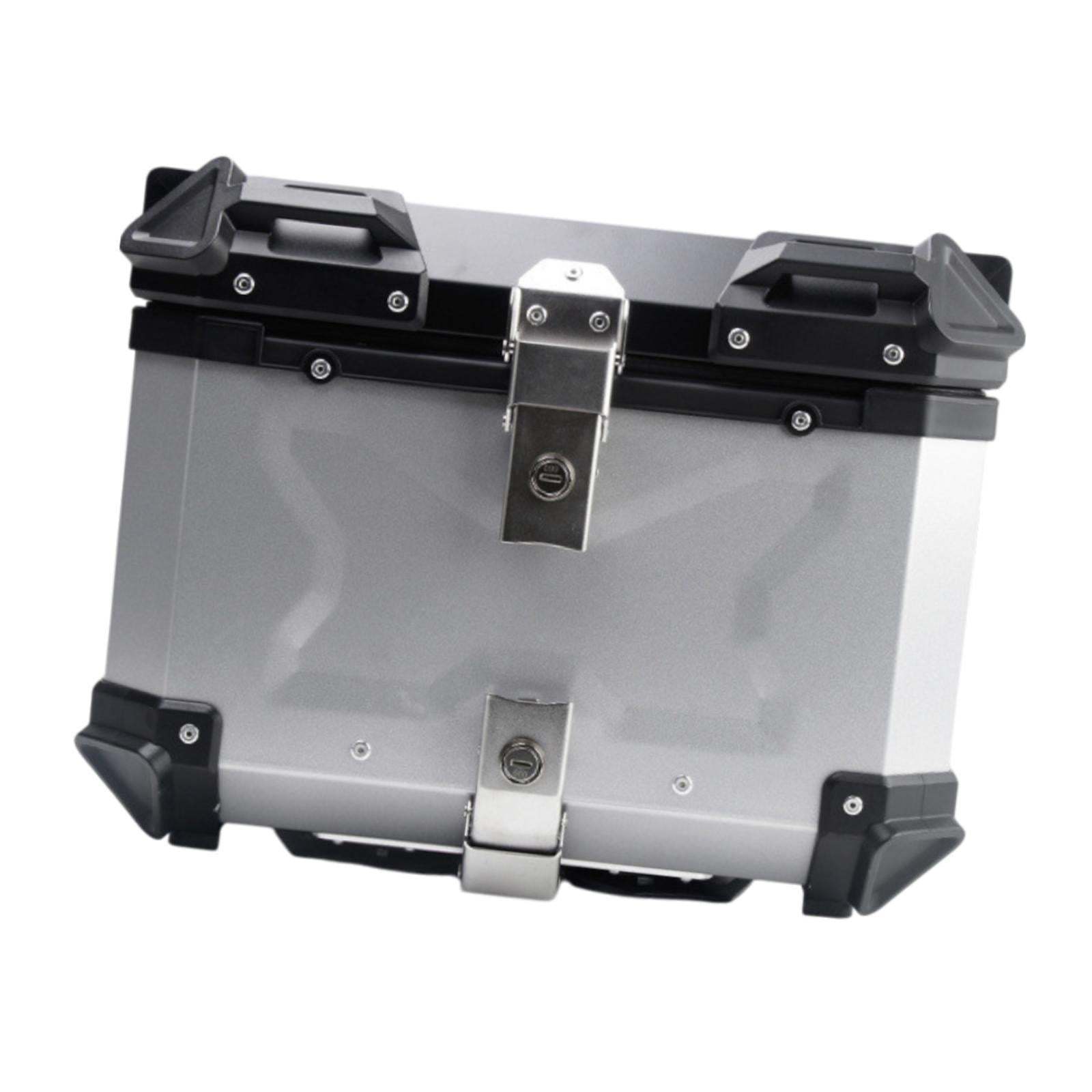 Baúl de motocicleta genérico, caja trasera, organizador de aluminio a prueba de golpes, caja para casco, baúl de almacenamiento de equipaje para 45L Plata