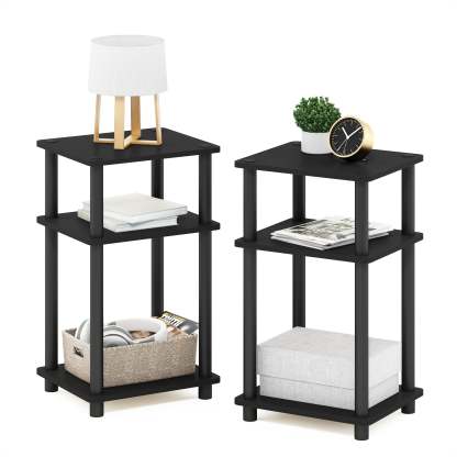 Mesa auxiliar Furinno Just de 3 niveles Turn-N-Tube, paquete de 2 unidades, americano/negra