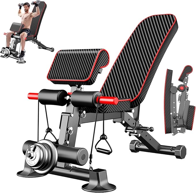 Banco de peso ajustable – Bancos de peso utilitario para entrenamiento de cuerpo completo, plegable plano/inclinación/declive banco multiusos para gimnasio en casa