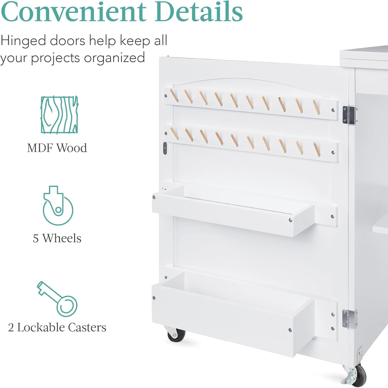 Best Choice Products - Mesa de coser plegable multiusos, estación de manualidades, diseño compacto, ruedas, estantes, almacenamiento, clavijas, puertas magnéticas, pomos de puerta de metal, blanca