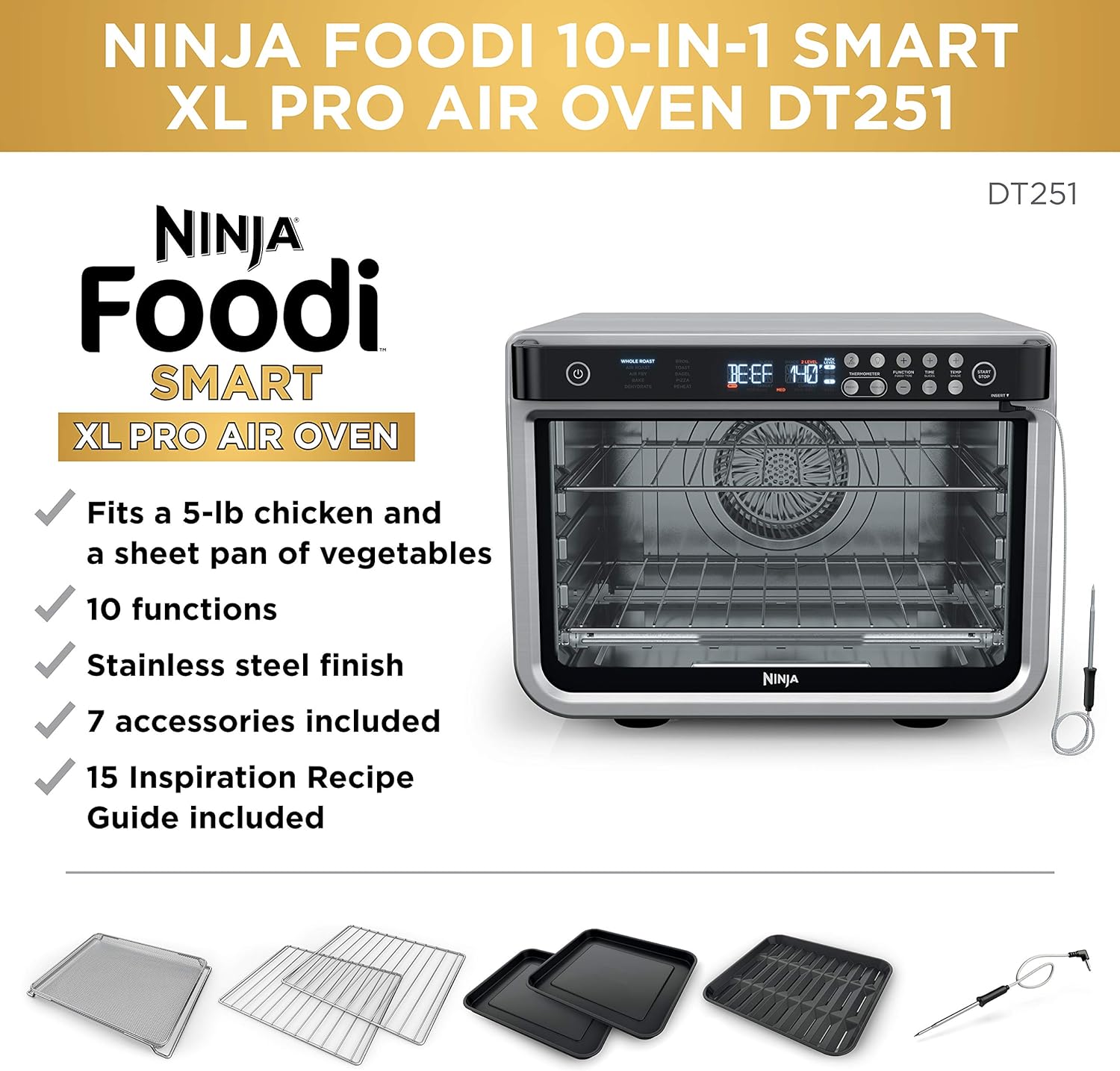 Ninja - Horno eléctrico con Air Fryer XL Pro 10 en 1, Foodi | DT251—Toalla de limpieza de doble espesor