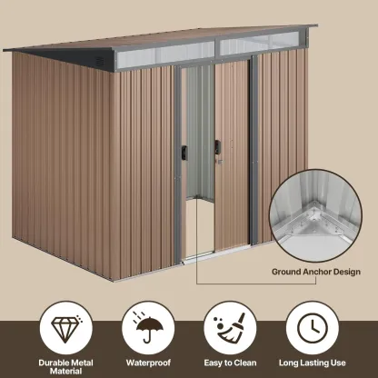 Gizoon - Cobertizo de almacenamiento para exteriores de metal de 6 x 4 pies, cobertizo de jardín con puertas correderas con cerradura, versátil cobertizo para bicicletas con ventanas de panel