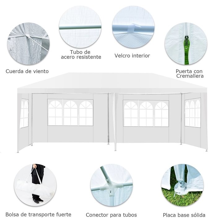Costway Carpa de Exterior Entoldado para Bodas Portátil con 4 Paredes Removibles Glorieta para Eventos Refugio Patio Blanco 6 x 3 x 2,5 m Costway Modern