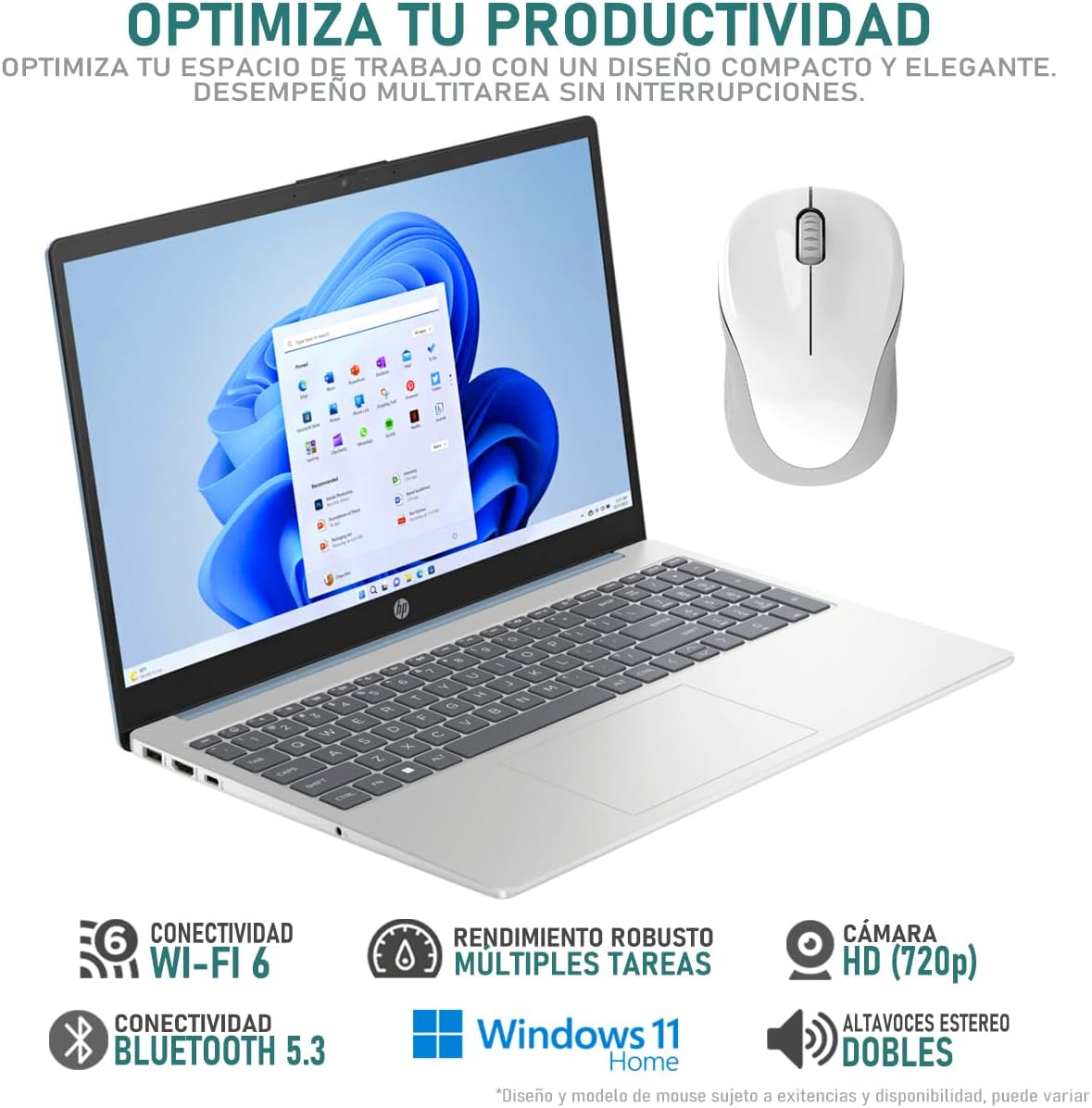 HP Laptop 15 Intel Core i5 1235U 16GB RAM 256GB SSD 15.6" Windows 11 Home Teclado en Ingles + Mouse DXT