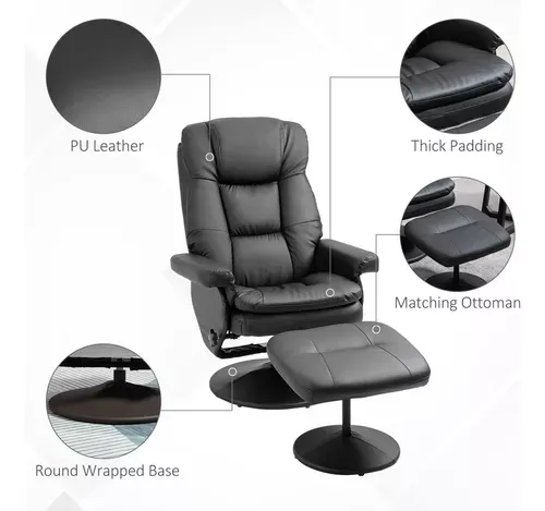 Homcom Sillón Reclinable Giratorio Con Otomana Piel Sintétic