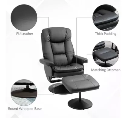 Homcom Sillón Reclinable Giratorio Con Otomana Piel Sintétic