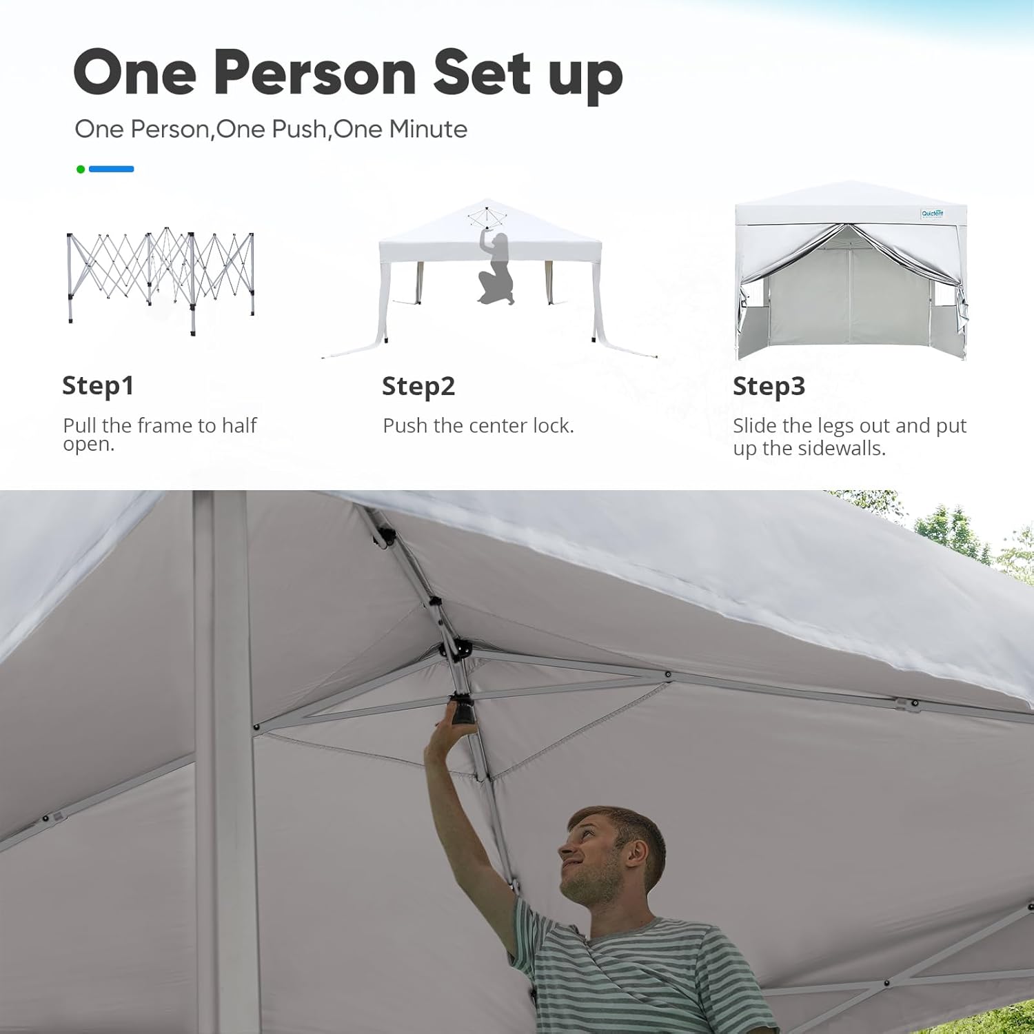 Quictent - Tienda de campaña desplegable de privacidad de 10 x 10 pulgadas con paredes laterales y ventanas ventiladas enrollables, configuración para una persona, fácil refugio para eventos