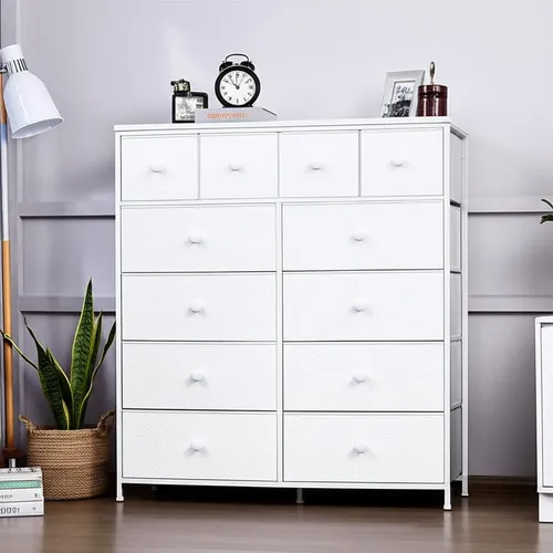 Comoda Cajonera Para Recamara 12 Cajones De Tela Color Blanco