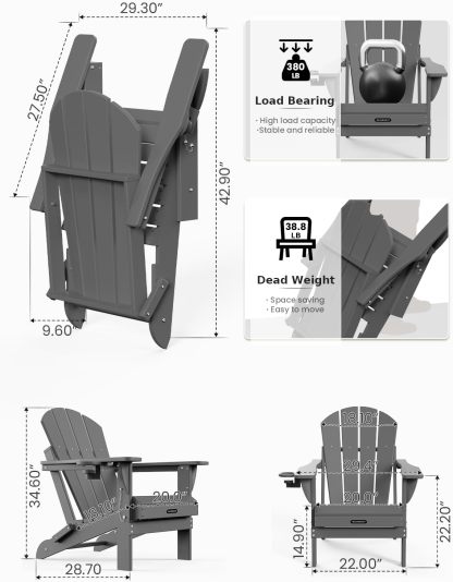 MUCHENGHY Sillas plegables Adirondack, sillas de patio, sillas para hogueras, sillas de exterior, sillas Adirondack de plástico, sillas de césped resistentes a la intemperie con portavasos para terraza, patio trasero, jardín (negro)