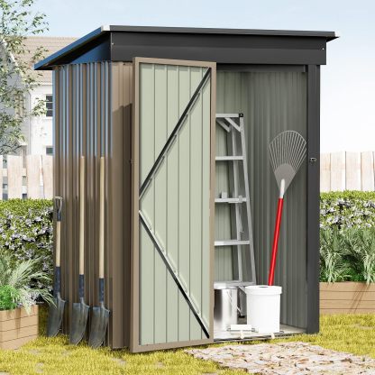 Greesum - Cobertizo de almacenamiento de metal para exteriores, 5 pies x 3 pies, herramienta de acero para cobertizo de almacenamiento con puerta y cerradura, para patio trasero, jardín, patio, césped (5 x 3 pulgadas), color café