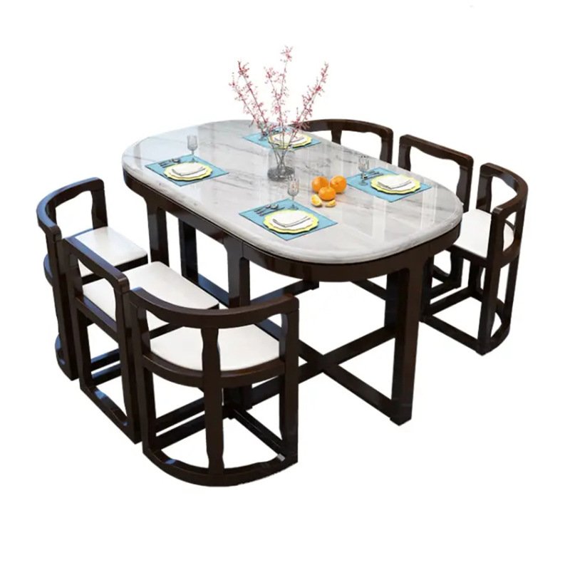 Combinación de mesa de comedor y silla de mármol, mesa de comedor de madera maciza creativa minimalista moderna para el hogar para 6 personas