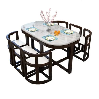 Combinación de mesa de comedor y silla de mármol, mesa de comedor de madera maciza creativa minimalista moderna para el hogar para 6 personas