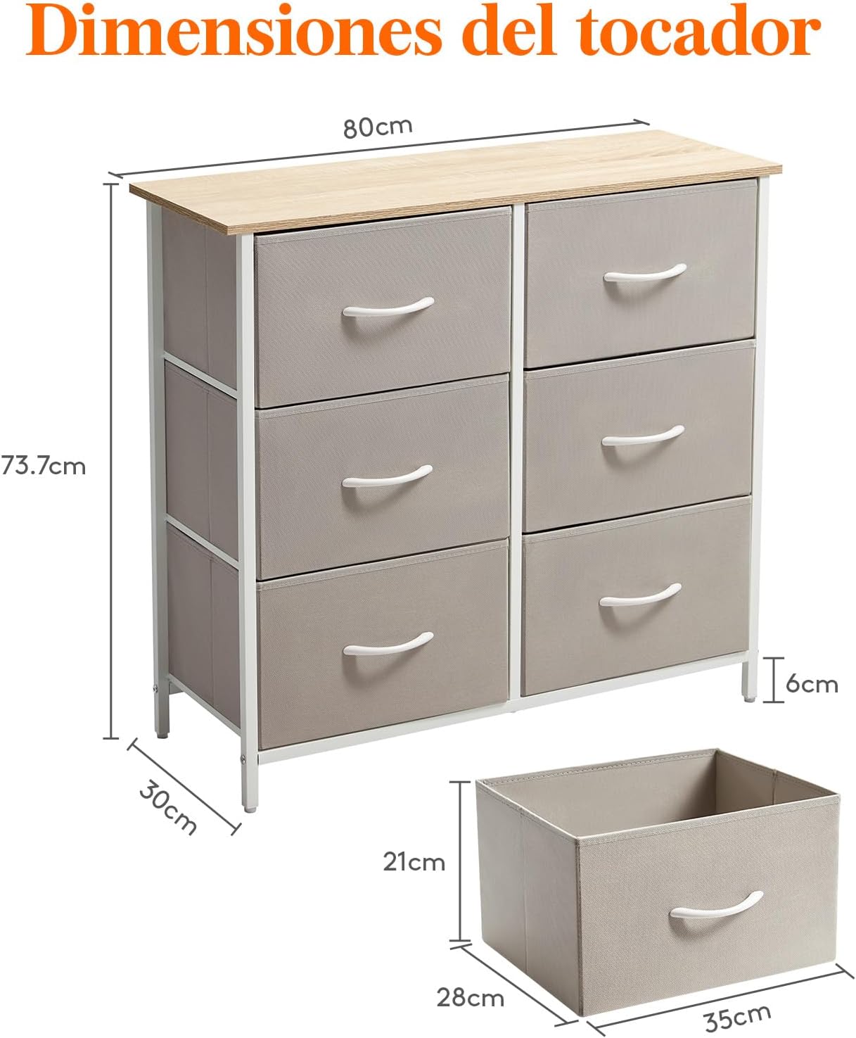 Lifewit Cómoda para Dormitorio, Cómoda de 6 Cajones de Tela, Módulo de Almacenaje para Armario, Salón, Pasillo, Dormitorio, Oficina, Estructura de Acero y Tablero de Madera, Gris Claro