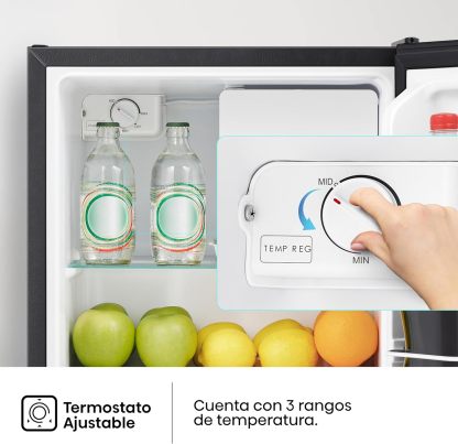 Hisense RR16D6ABX1- Frigobar, 1.6 pies cúbicos, Congelador independiente, Termostato ajustable, Estantes para botellas de 2 litros, 45x47x50cm(AnchoxLargoxAlto), Negro