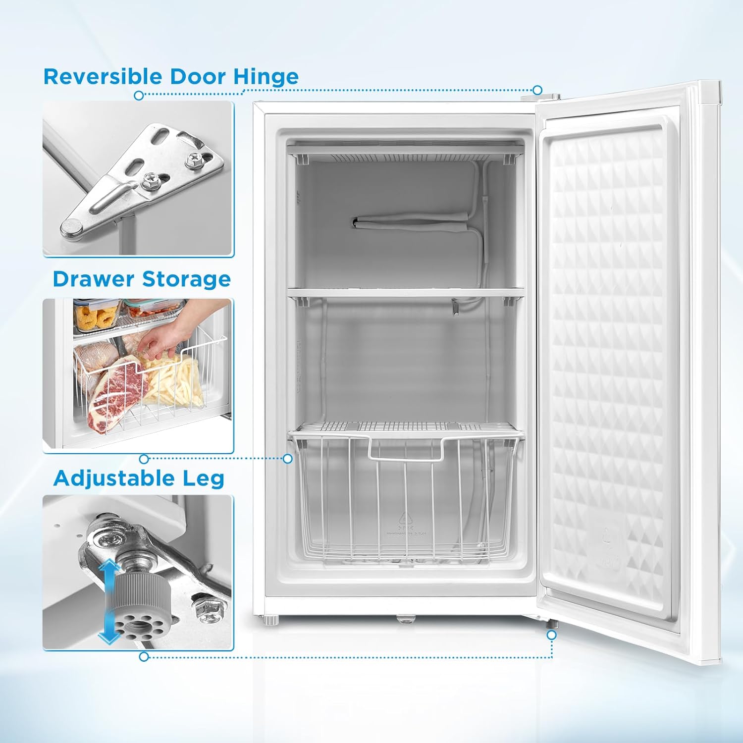 Midea WHS-109FW1 Refrigerador vertical, 3.0 pies cúbicos, blanco-----Abridor de botellas