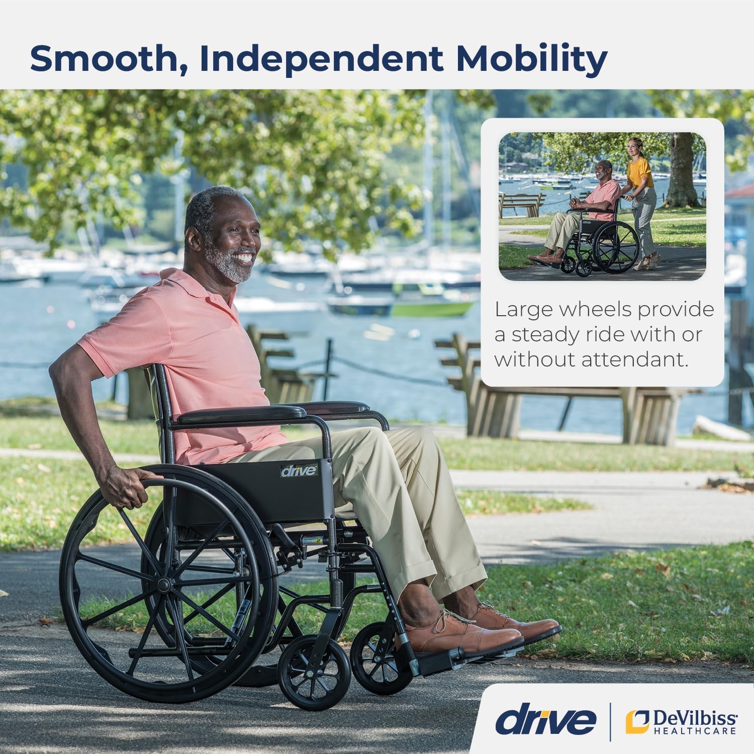 Drive Medical Silver Sport 1 silla de ruedas con brazos completos y reposapiés extraíble