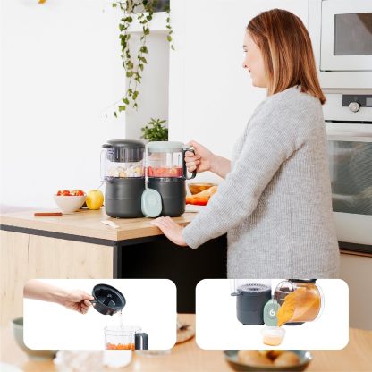 Babymoov Duo Meal 6 en 1: Procesador de Alimentos para Bebés con Vaporizador y Licuadora de Velocidades Múltiples, Calienta y Descongela (Aprobado por Nutricionistas), Gris