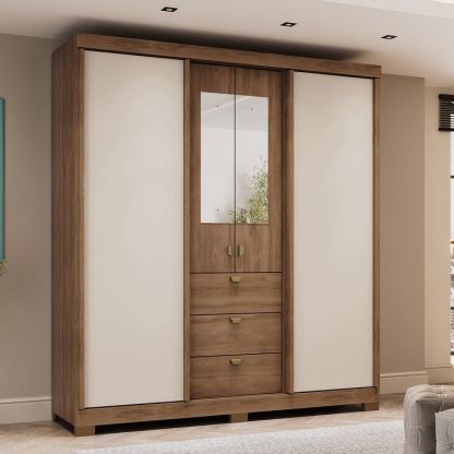 Closet armario 160cm 4 puertas 3 cajones en MDP Freijo con Beige