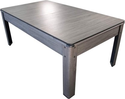 PLAY4FUN Mesa de Billar Convertible en Comedor | 2 en 1 Multifuncional | 226 x 126 x 80 cm | Tapete Verde con Retorno de Bolas | Accesorios Incluidos | Capacidad para 8 Personas | Color Gris