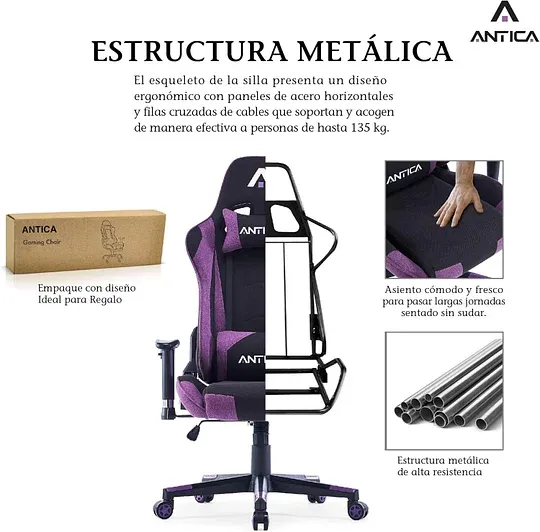 Silla Gamer Tela - Ergonomica Reclinable - Silla de Oficina y Escritorio Ejecutiva | Giratorio con Soporte Lumbar y Respaldo, Ideal para Computadora y Videojuegos
