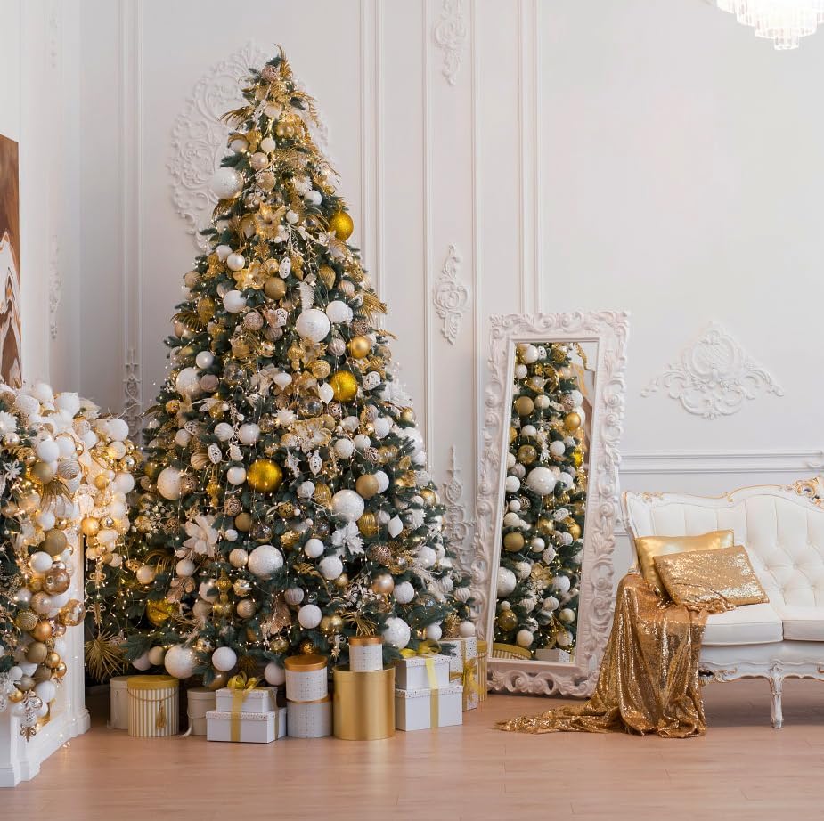 KTKDE Árbol de Navidad artificial de abeto de 7 pies, árbol de Navidad verde realista con 1.450 puntas de árbol, 300 postes de luz LED alimentados por pilas, pentáculo dorado de 7.8 pulgadas, perfecto