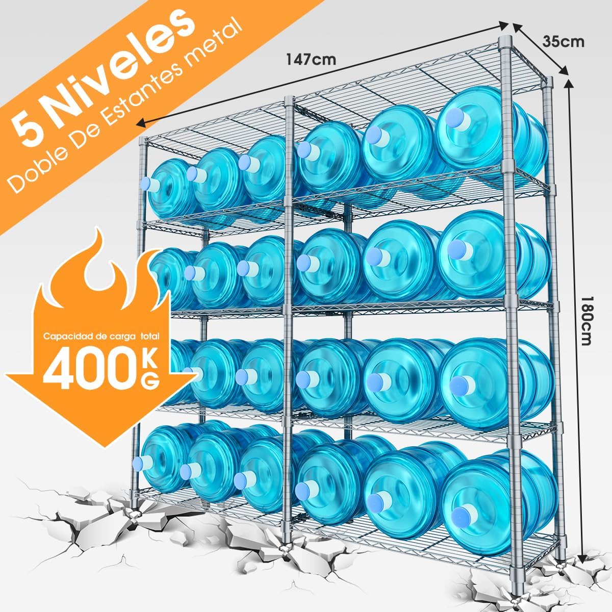 MXLENOBLE Estante de 5 repisas, Estantería de Almacenamiento Ajustable de estantes, Resistente en Ruedas de 4 Pulgadas, Estante Organizador de Metal, Cromado (IC085-B)