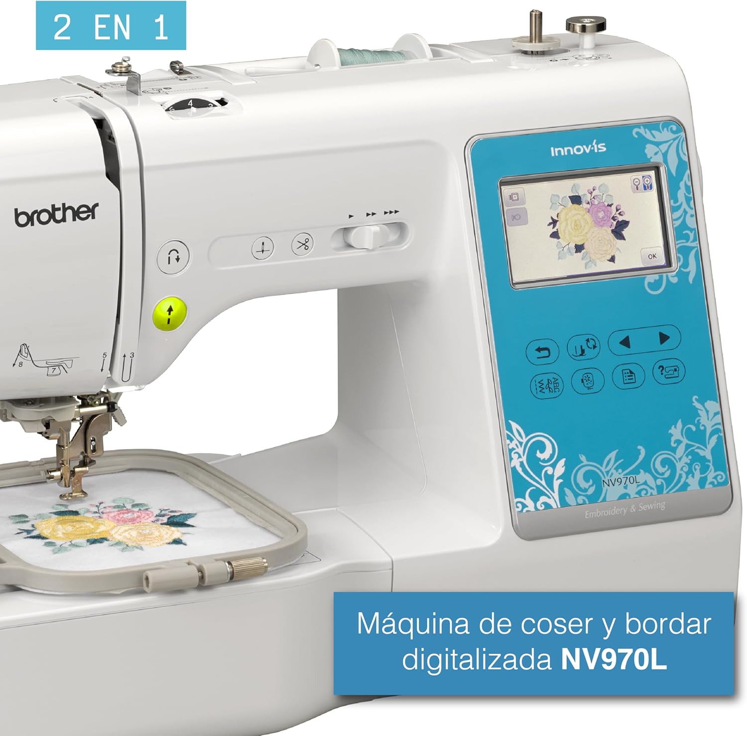 BROTHER Máquina de Bordar y Coser NV970L | Conexión Wifi Integrada | 181 Puntadas de Costura | 135 diseños de bordado | Pantalla a Color LCD, Portátil | Principiantes, Profesionales y Emprendedores