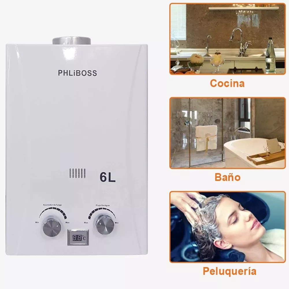 Calentador Agua A Gas Glp Instantaneo 6 Litros Con Pantalla