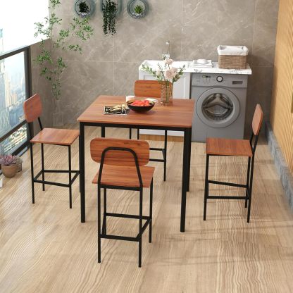 Juego de mesa de comedor de 5 piezas con mesa de altura y 4 taburetes de bar, juego de comedor industrial de cocina con reposapiés y respaldo, juego de comedor que ahorra espacio para pub,
