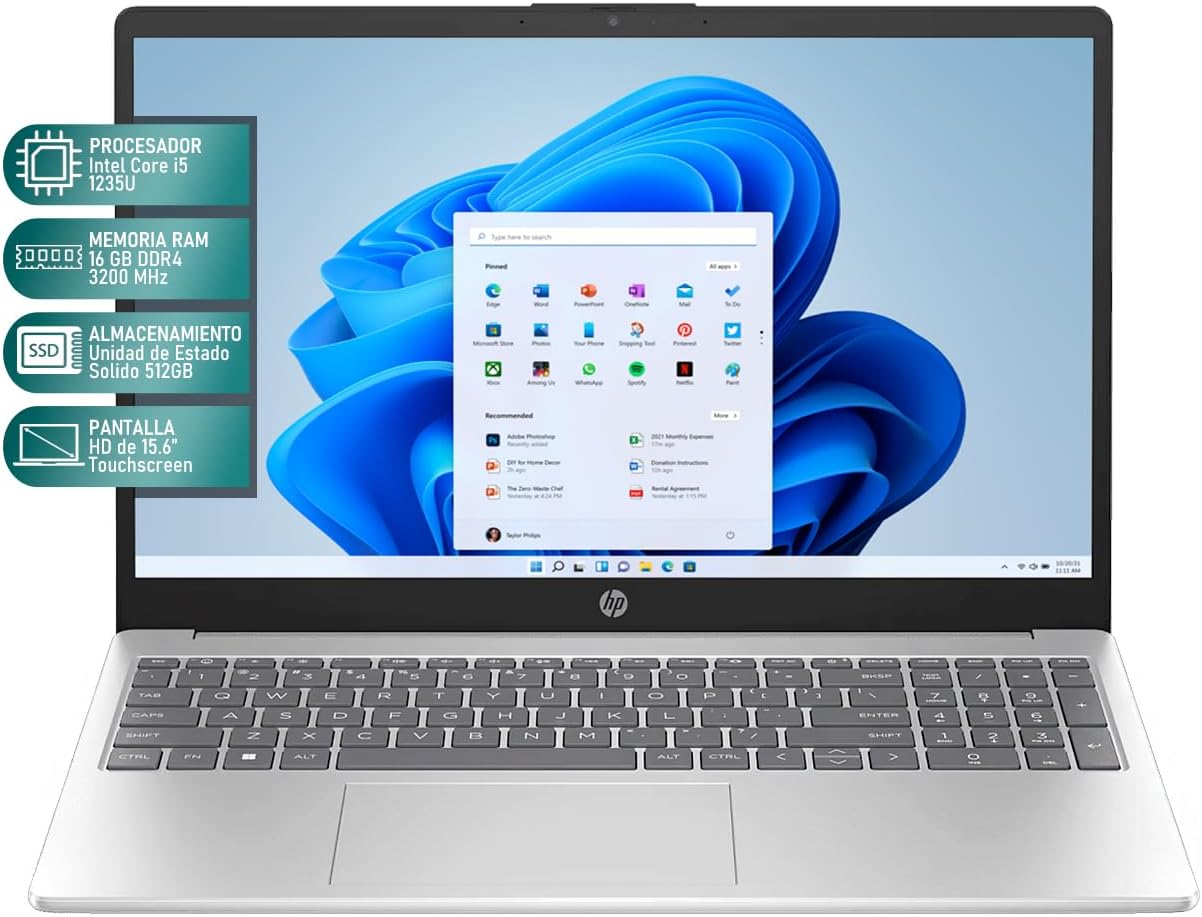 HP Laptop 15 Intel Core i5 1235U 16GB RAM 256GB SSD 15.6" Windows 11 Home Teclado en Ingles + Mouse DXT
