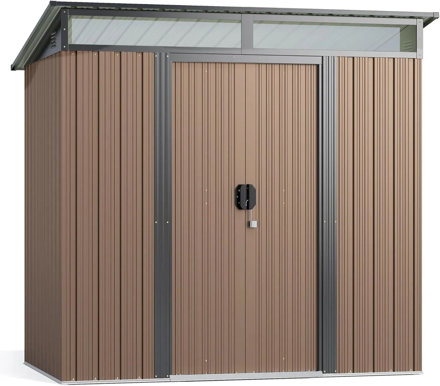 Gizoon - Cobertizo de almacenamiento para exteriores de metal de 6 x 4 pies, cobertizo de jardín con puertas correderas con cerradura, versátil cobertizo para bicicletas con ventanas de panel