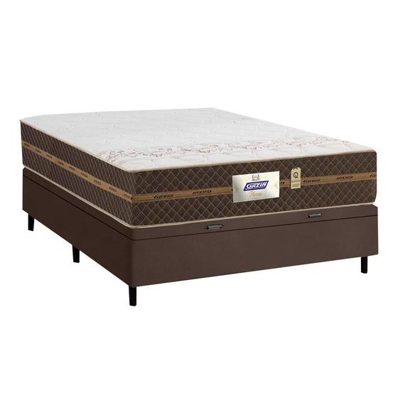 Cama Baúl Pareja Colchón Muelles Flora Marrón / Blanco 138x188x63cm - Gazin