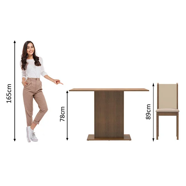 Juego de Comedor Madesa Talita Mesa com Tablero de Madera y 4 Sillas Marrón/Crema/Beige