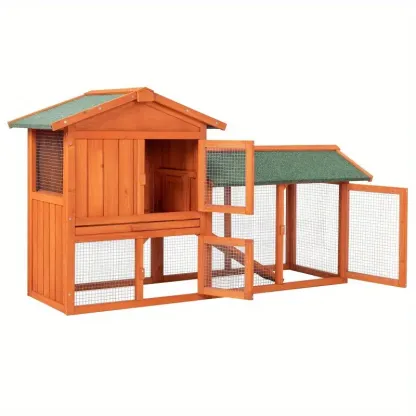 Jaula de madera para gallinas, 61 pulgadas, verde rústico, con malla de alambre, techo triangular de doble capa, jaula para mascotas para gallinas