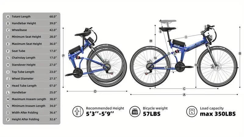 eléctrica plegable adultos 500W eléctrica de montaña 26 20MPH s eléctricas adultos con batería extraíble de 48V, 50 , 21 velocidades y amortiguador de / detalles 0