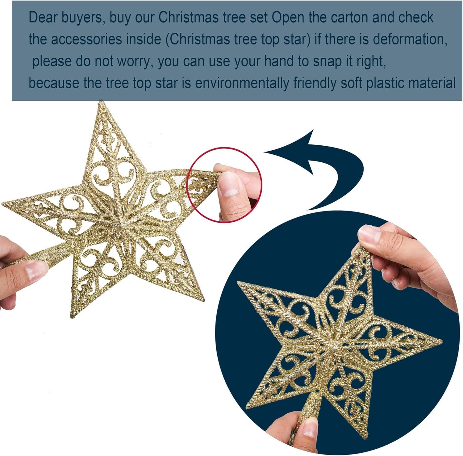 KTKDE Árbol de Navidad artificial de abeto de 7 pies, árbol de Navidad verde realista con 1.450 puntas de árbol, 300 postes de luz LED alimentados por pilas, pentáculo dorado de 7.8 pulgadas, perfecto