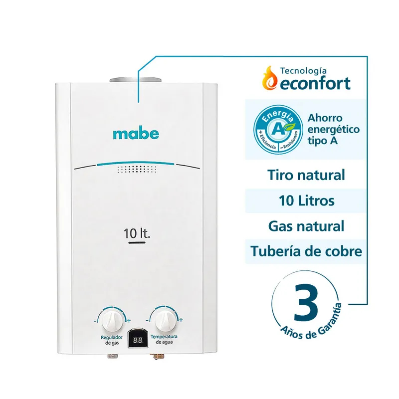 Calentador De Agua 10 Litros Tiro Natural Blanco Mabe