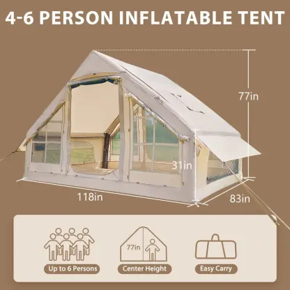 Coche de campaña inflable con bomba - Tiendas de glamping de aire, fácil de montar, tienda inflable impermeable de Oxford, tienda de cabina de 4-6 personas con ventana de chimenea y malla