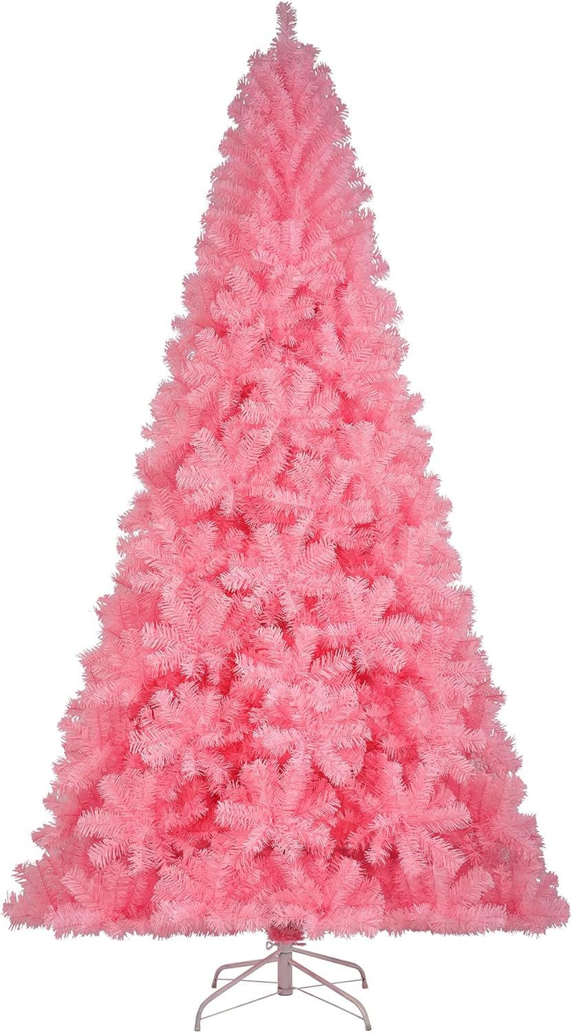 KTKDE Árbol de Navidad artificial de abeto de 7 pies, árbol de Navidad verde realista con 1.450 puntas de árbol, 300 postes de luz LED alimentados por pilas, pentáculo dorado de 7.8 pulgadas, perfecto