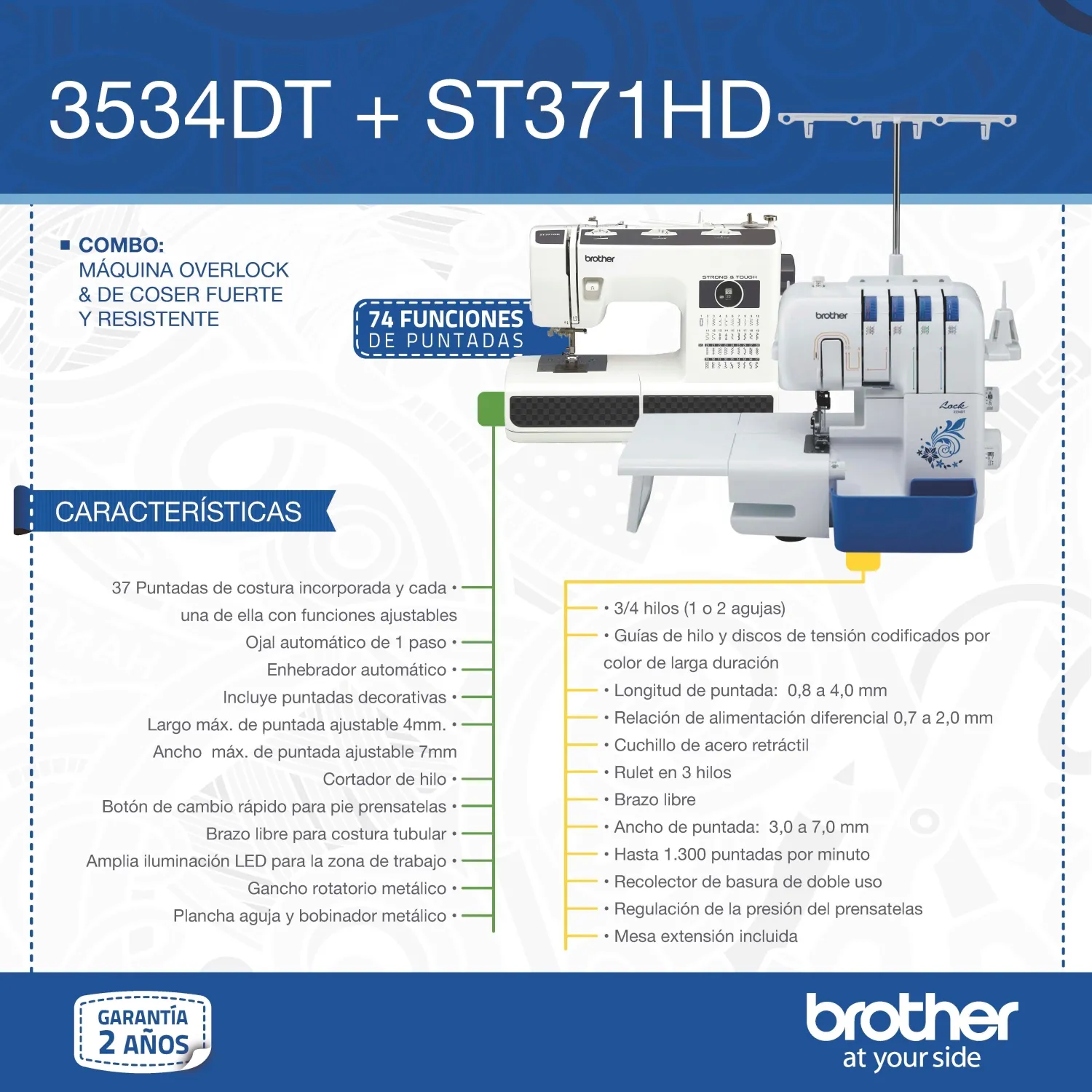 Combo Brother Overlock 3534DT + Máquina Coser ST371HD