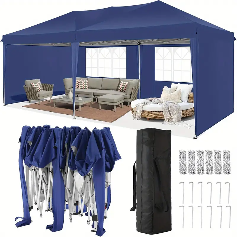SANOPY 10×20 pies carpa parasol emergente con 4 paredes laterales desmontables, fácil de instalar, carpa parasol comercial para exteriores, adecuada para fiestas/patio/carpa de exhibición, pabellón impermeable y UPF50+ con bolsa de transporte