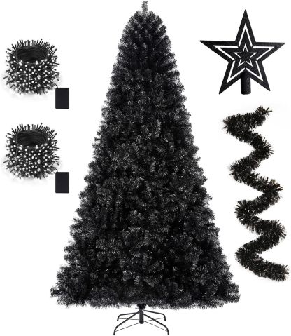 KTKDE Árbol de Navidad artificial de abeto de 7 pies, árbol de Navidad verde realista con 1.450 puntas de árbol, 300 postes de luz LED alimentados por pilas, pentáculo dorado de 7.8 pulgadas, perfecto